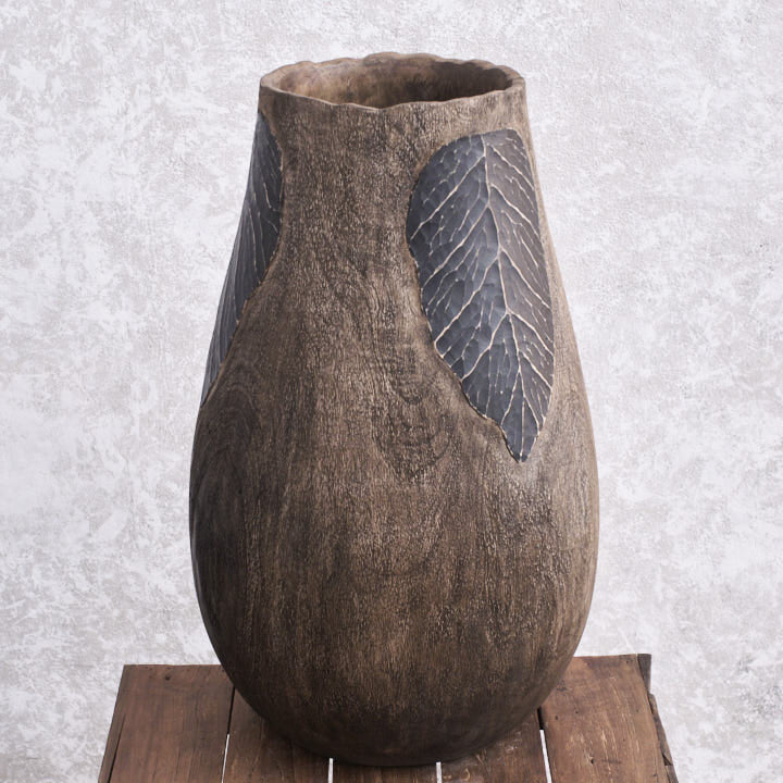 Carved Leaf Vase - Brown